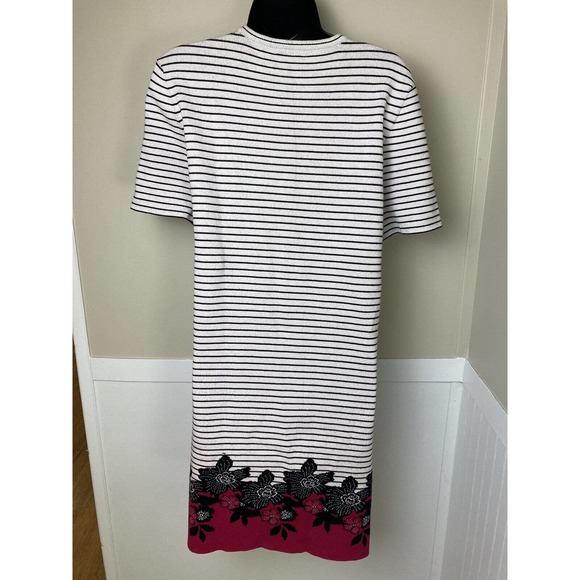 A.L.C. Striped Floral Knit Dress Short Sleeve Stretch sz L - Picture 2 of 3